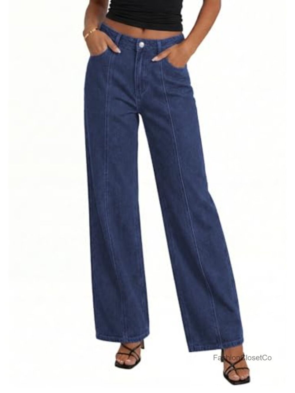 Wide Leg Denim Jeans Stretchy High Waist Palazzo Trousers - Picture 4 of 6